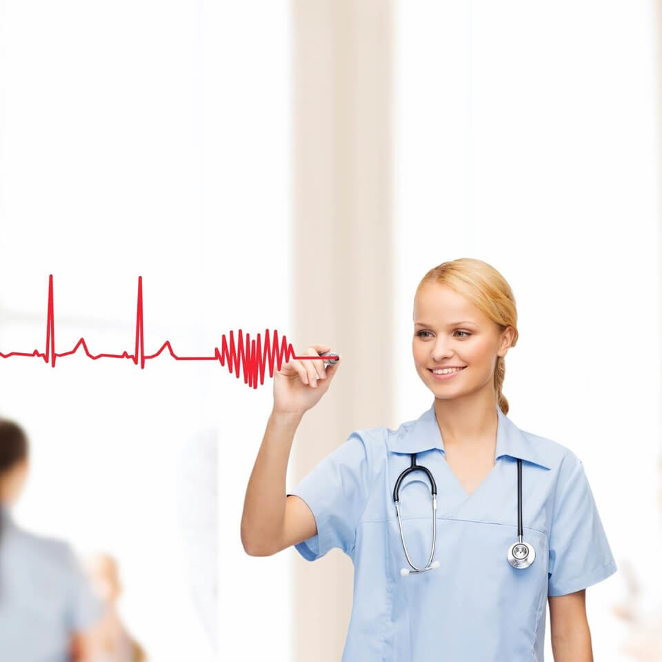 Young Doctor or Nurse Drawing Heart Beat Waves on Air